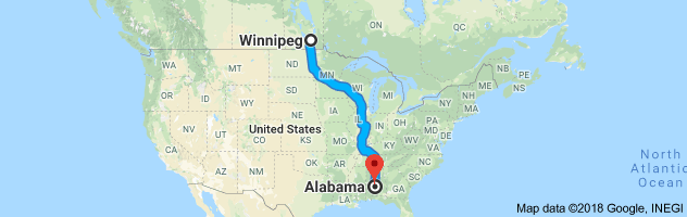 shipping from Manitoba to Alabama