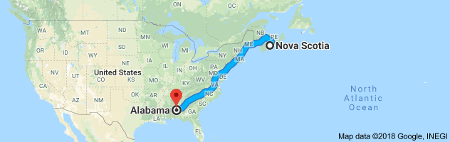 shipping from Nova Scotia to Alabama