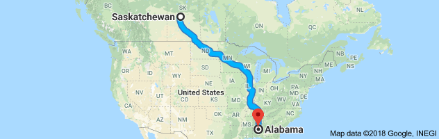 shipping from Saskatchewan to Alabama