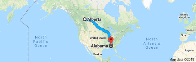shipping from Alberta to Alabama