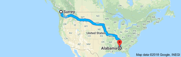shipping from British Columbia to Alabama