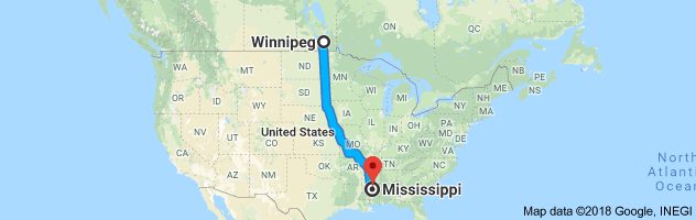 shipping from Manitoba to Mississippi