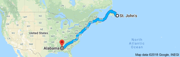 shipping from Newfoundland to Alabama