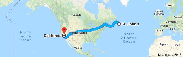 shipping from Newfoundland to California