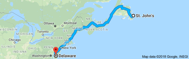 shipping from Newfoundland to Delaware