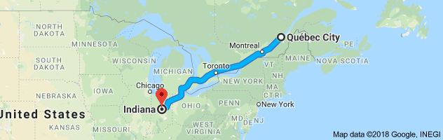 shipping from Quebec to Indiana
