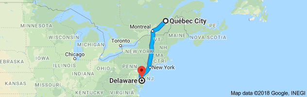 shipping from Quebec to Delaware